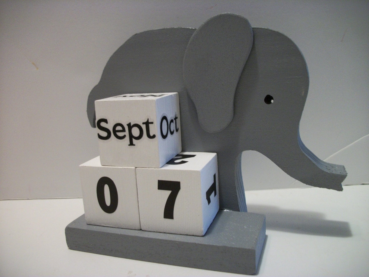 Elephant Calendar Perpetual Wood Block Grey Elephant Decor Etsy