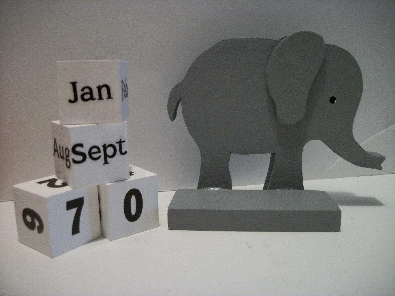 Elephant Calendar Perpetual Wood Block Grey Elephant Decor Etsy