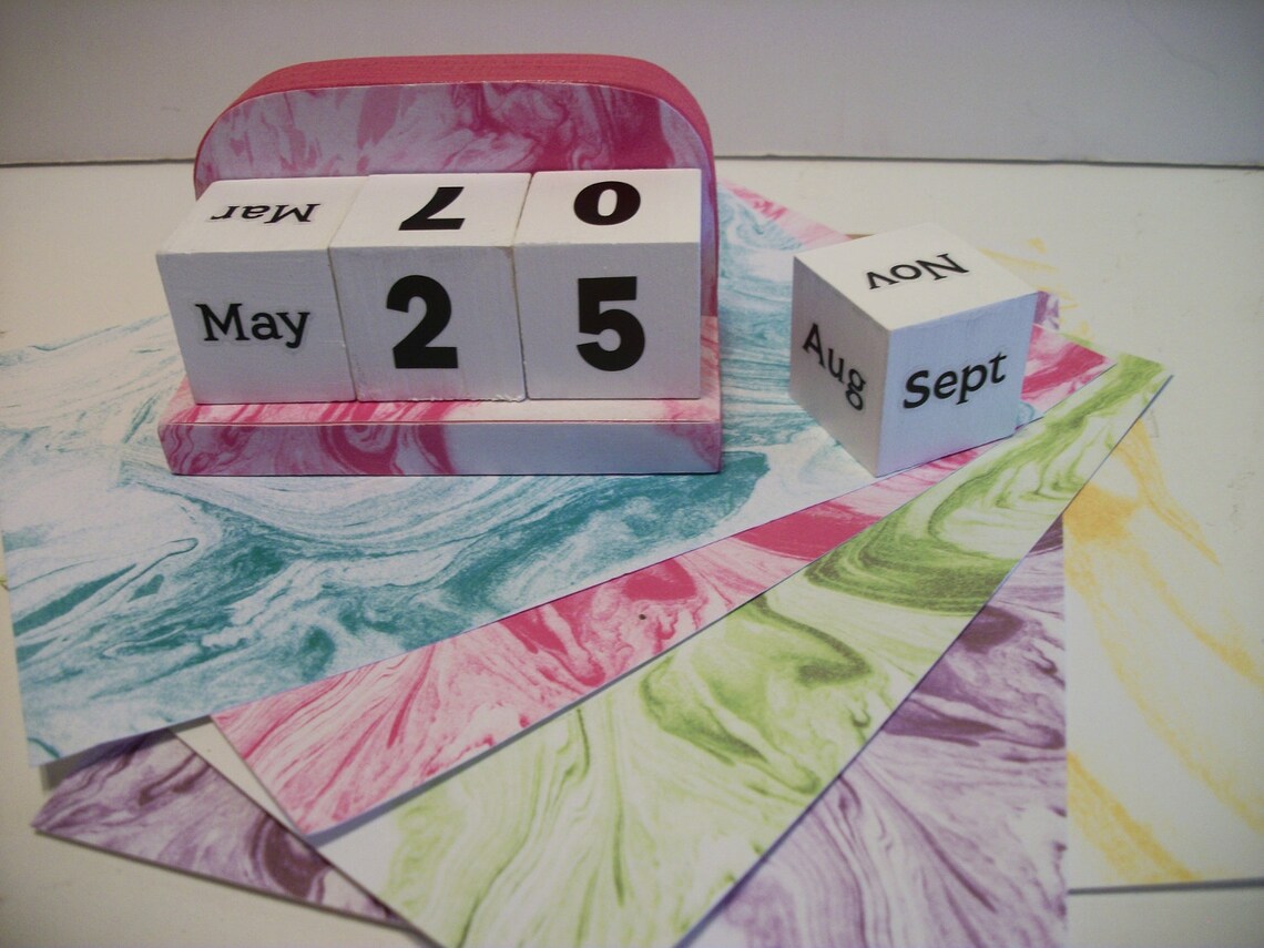 Mini Marble Calendar Perpetual Block Calendar Wood Mini Marble Etsy