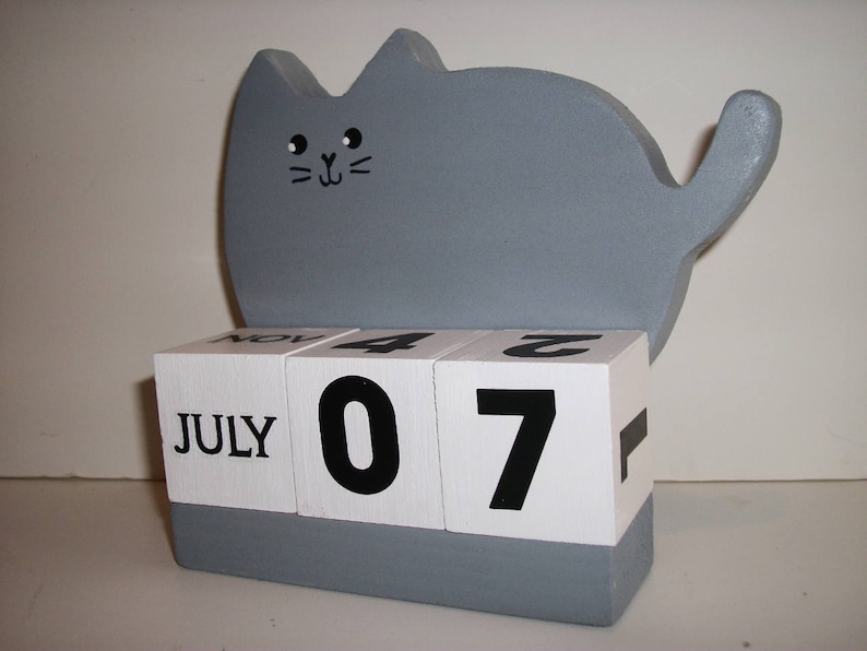 Cat Perpetual Wood Block Calendar Fat Grey Cat Etsy Cat Perpetual Wood Block Calendar Fat Grey Cat Etsy