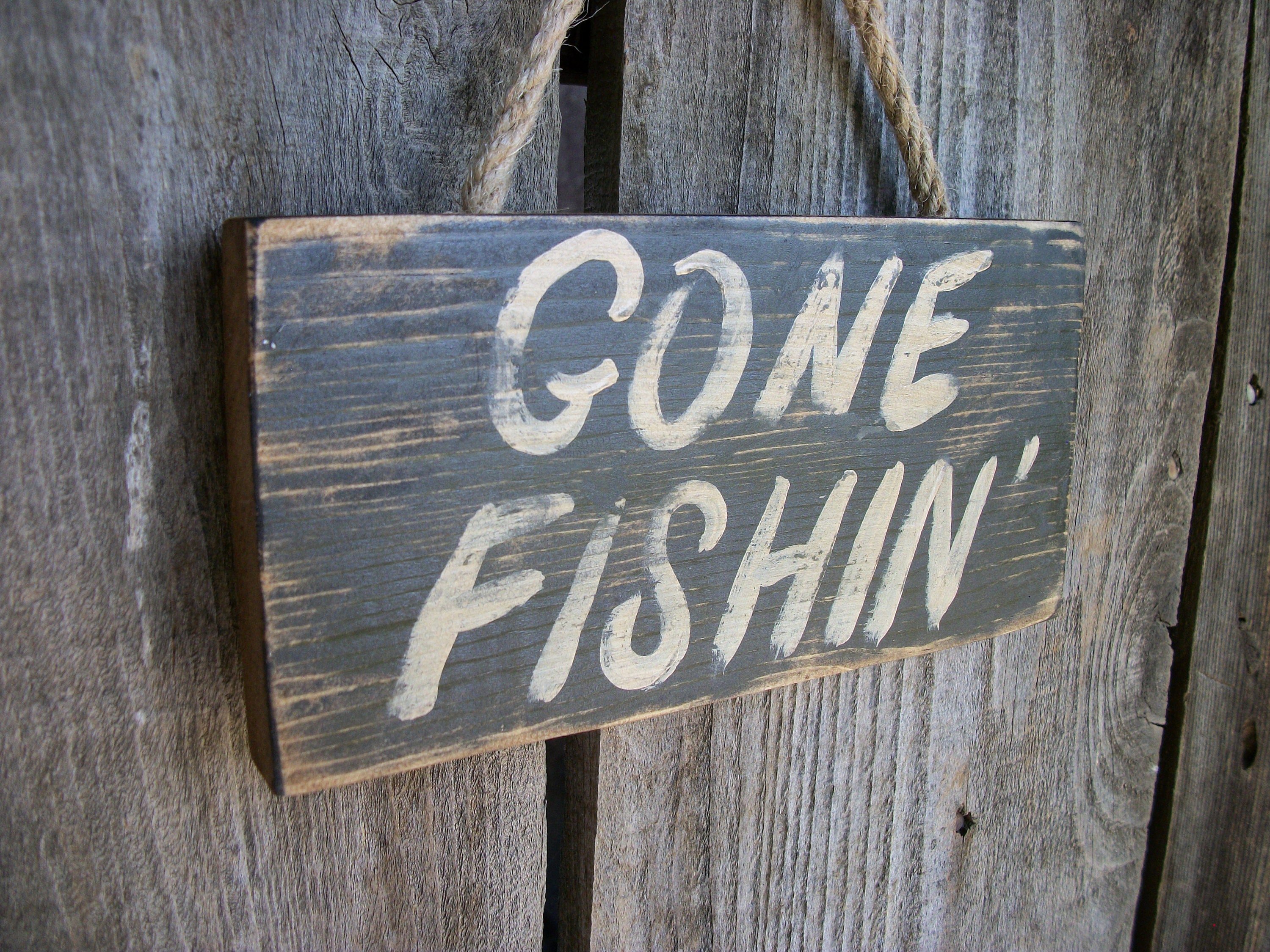 Gone Fishing Sign Black Distressed Rustic Primitive Wood Wall Hanging  Fathers Day Fishing Decor 