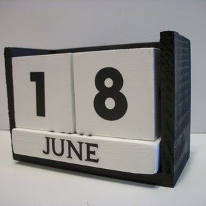 Black Calendar Perpetual Wood Block Calendar Black White Decor