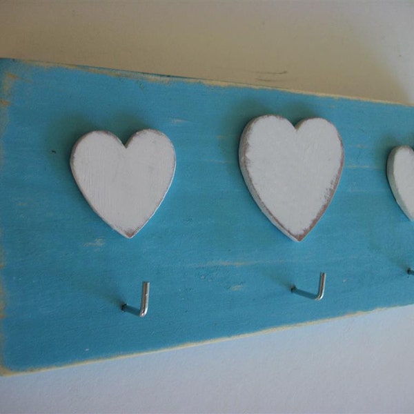 Turquoise Shabby Chic Heart Key Rack/Jewelry Rack Turquoise Blue