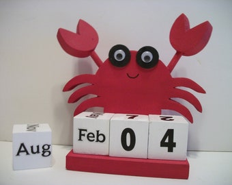 Crab Calendar Perpetual  Wood Block  Calendar Red Crab Decor