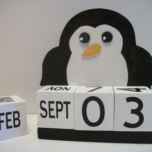 Penguin Calendar Perpetual Wood Block Penguin Decor Black White