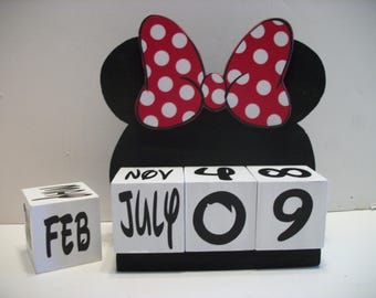 Minnie Mouse Inspired Perpetual Calendar, Wood Block Theme Decor