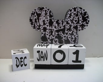 Disney Inspired Calendar Perpetual Wood Block Disney Ears Inspired Theme Decor