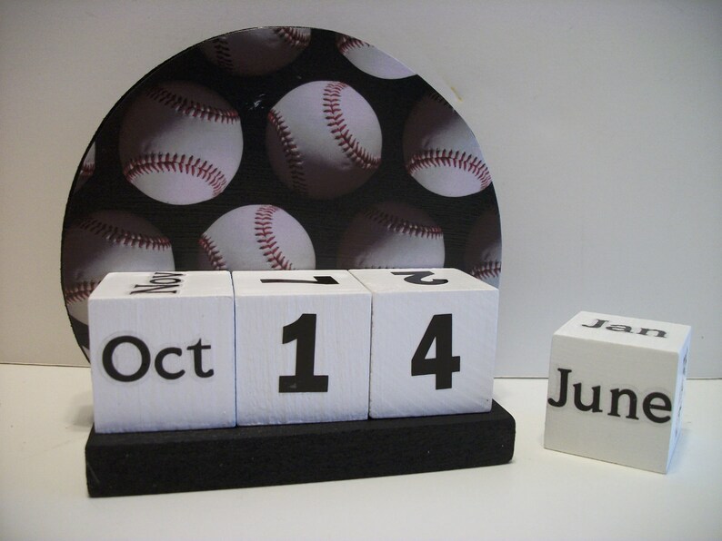 Baseball Calendar Perpetual Block Calendar Round Wood Baseball Etsy
