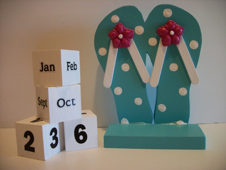Flip Flops Calendar Perpetual Wood Block Flip Flops Shoe Blue Etsy