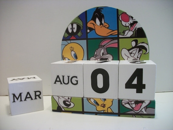 Looney Tunes Inspired Calendar Perpetual Wood Block Character Etsy