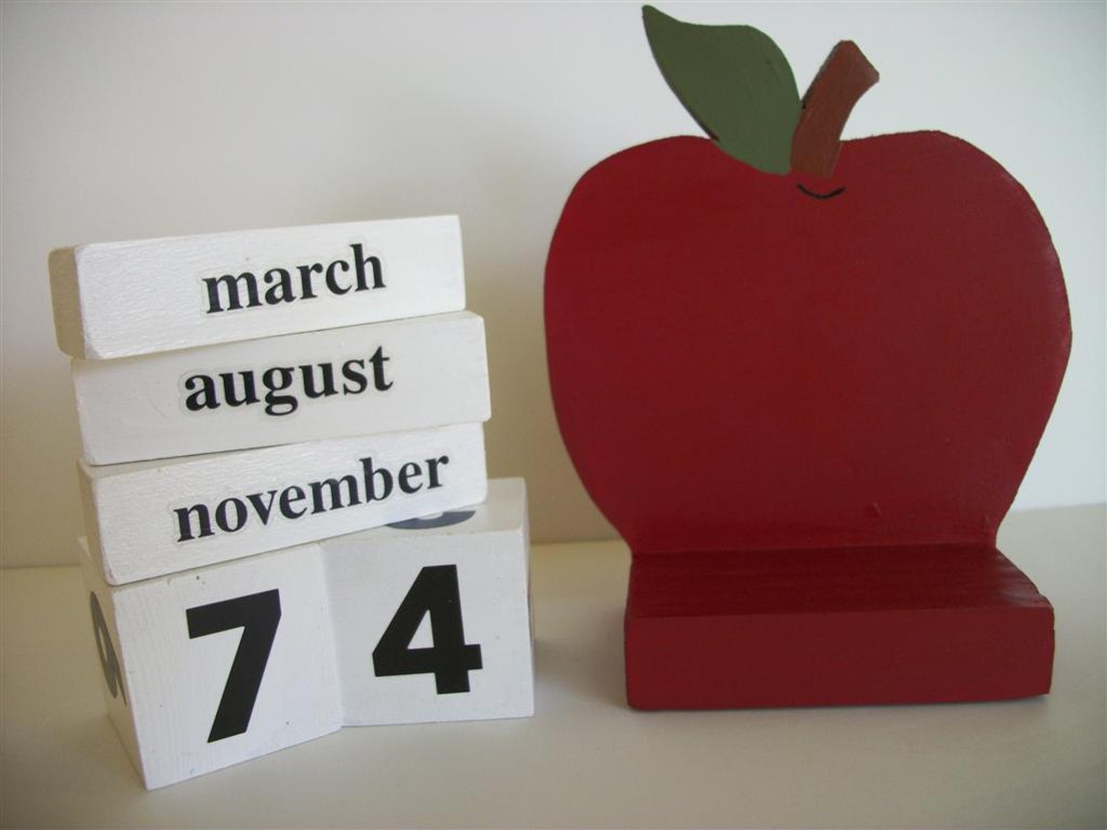 apple-calendar-perpetual-wood-block-red-apple-decor-teacher-etsy
