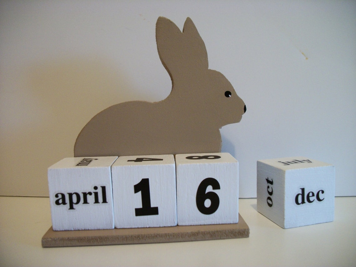 Rabbit Calendar Perpetual Wood Block Primitive Tan Rabbit - Etsy