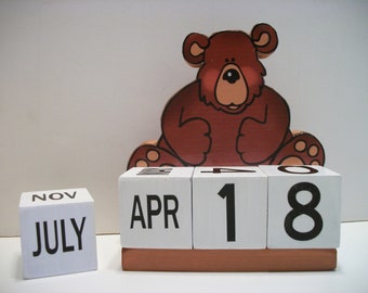 Bear Calendar Perpetual  Wood Block Brown Bear Decor