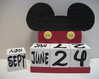 Mickey Mouse Perpetual Calendar, Wood Block Theme Decor