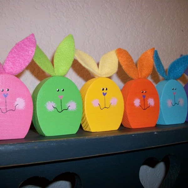 SPECIAL ORDER for Jamie Colorful Easter Bunnies 6 Wood Bunny Rabbits Set of 6 Easter Decor Spring