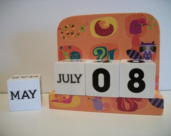 Clearance Orange Calendar Perpetual  Wood Block Orange Animals Theme Decor