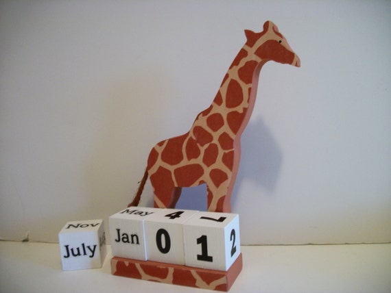 Giraffe Calendar Perpetual Wood Block Giraffe Decor