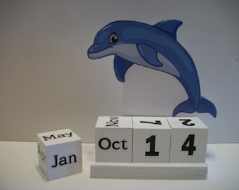 Dolphin Calendar Perpetual Wood Block Dolphin Decor