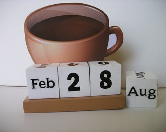 Coffee Mug Calendar Perpetual Wood Block Coffee decor