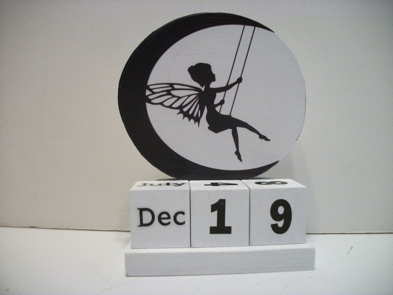 Fairy Calendar Perpetual Wood Block Swinging Fairy Decor Etsy