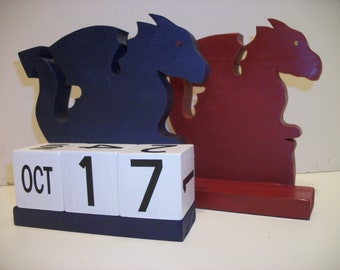 Purple Dragon Perpetual Calendar Wood Block Red or Dark Purple Dragon Decor