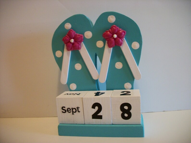 Flip Flops Calendar Perpetual Wood Block Flip Flops Shoe Blue Etsy