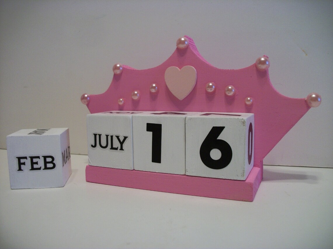 Priness Crown Calendar Perpetual Wood Block Calendar Pink Etsy