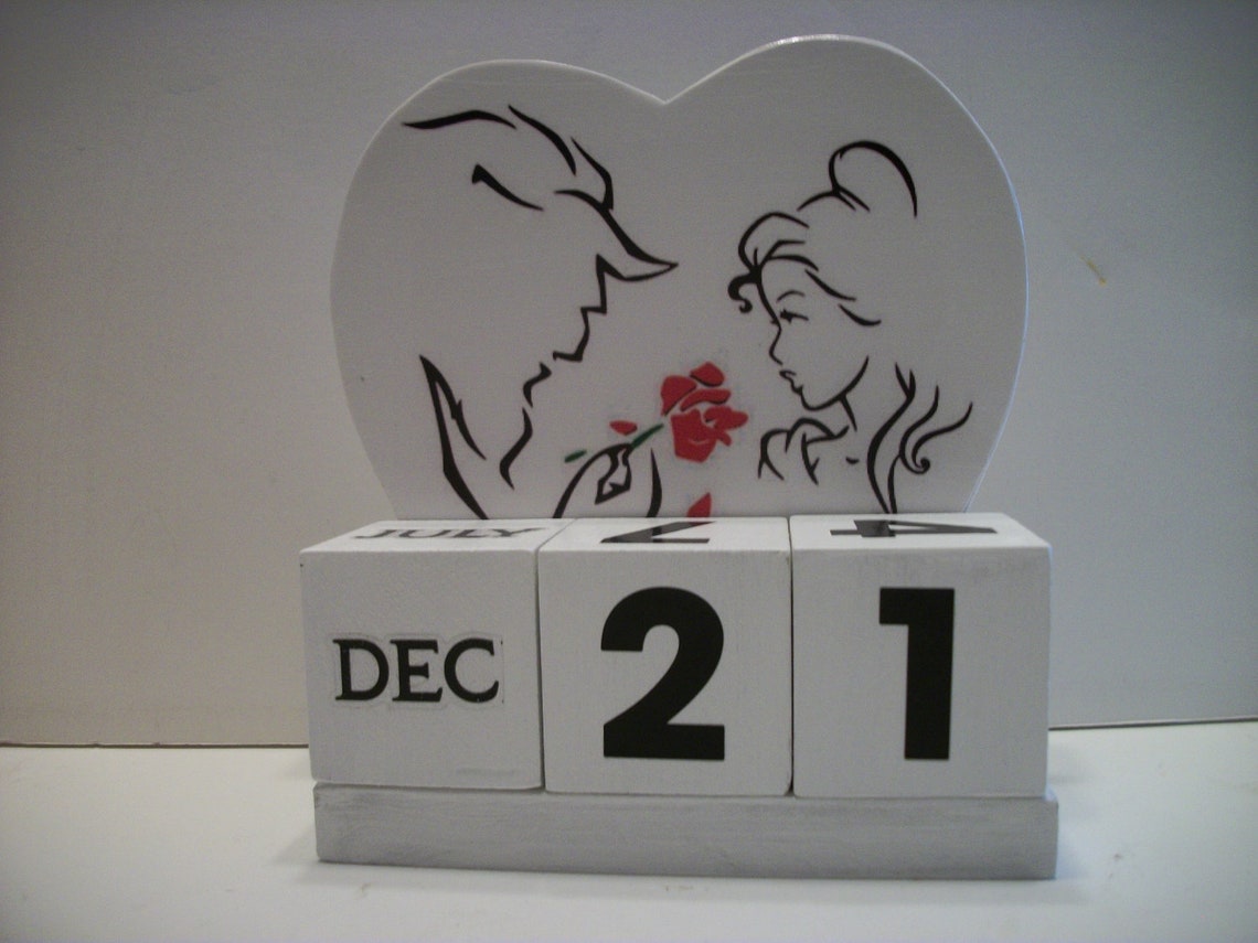Beauty and the Beast Inspired Calendar Perpetual Wood Block - Etsy