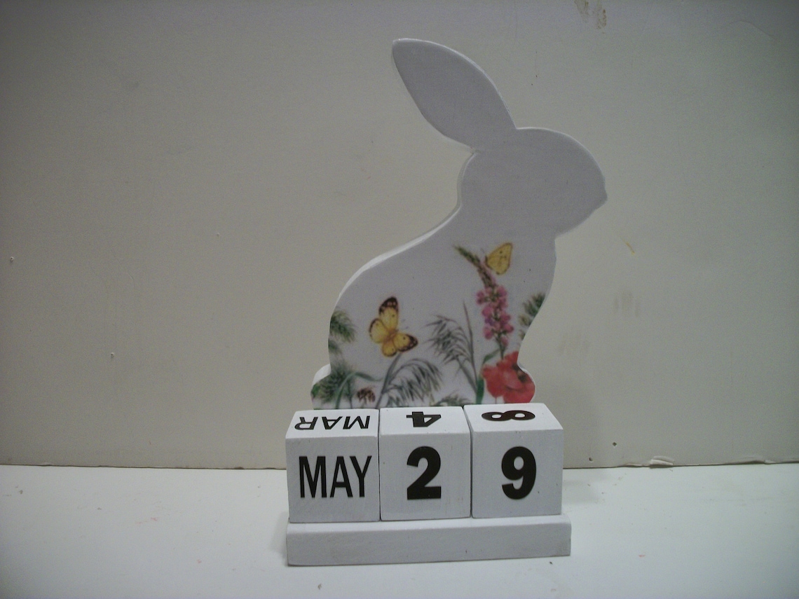 Ceramic Rabbit Calendar Bunny Rabbit Calendar Perpetual Wood Block Floral Rabbit Decor - Etsy