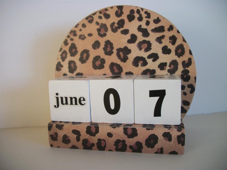 Leopard Calendar Perpetual Block Calendar Round Wood Brown Tan Etsy
