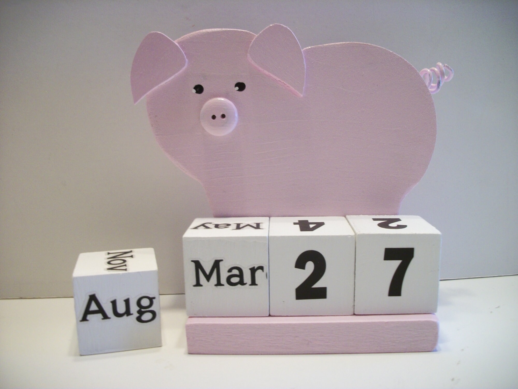 Pink Pig Calendar Perpetual Wood Block Pink Pig Etsy