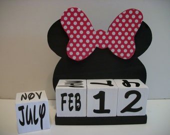 Minnie Mouse Inspired Calendar Perpetual Wood Block Minnie Mouse Inspired Theme Decor