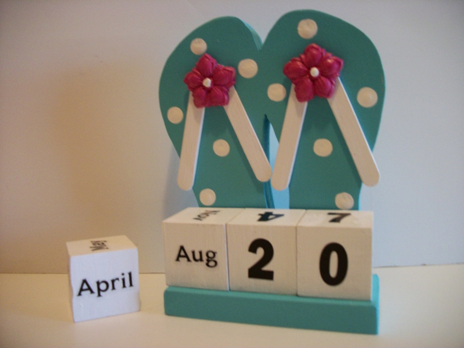 Flip Flops Calendar Perpetual Wood Block Flip Flops Shoe Blue Etsy