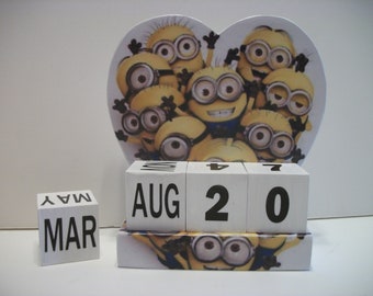 Minions Inspired Calendar Perpetual Wood Block Despicable Me Minions Inspired Character Theme Decor