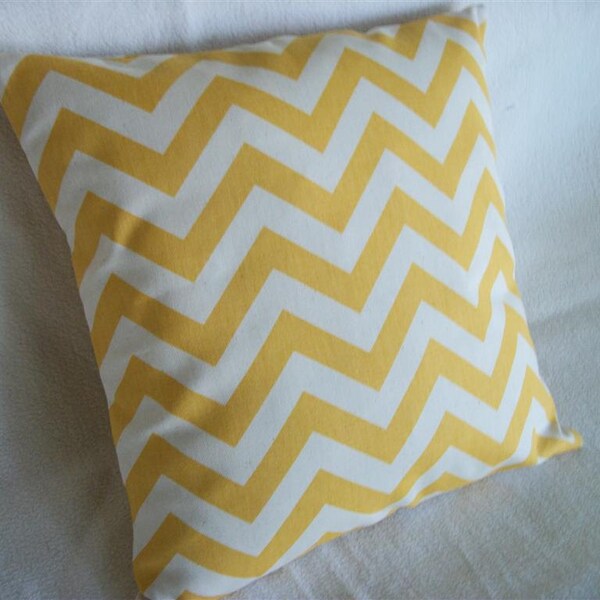 Yellow Chevron Pillow Cover 16 x 16 Zig Zag Yellow Natural Creme Chevron Pattern