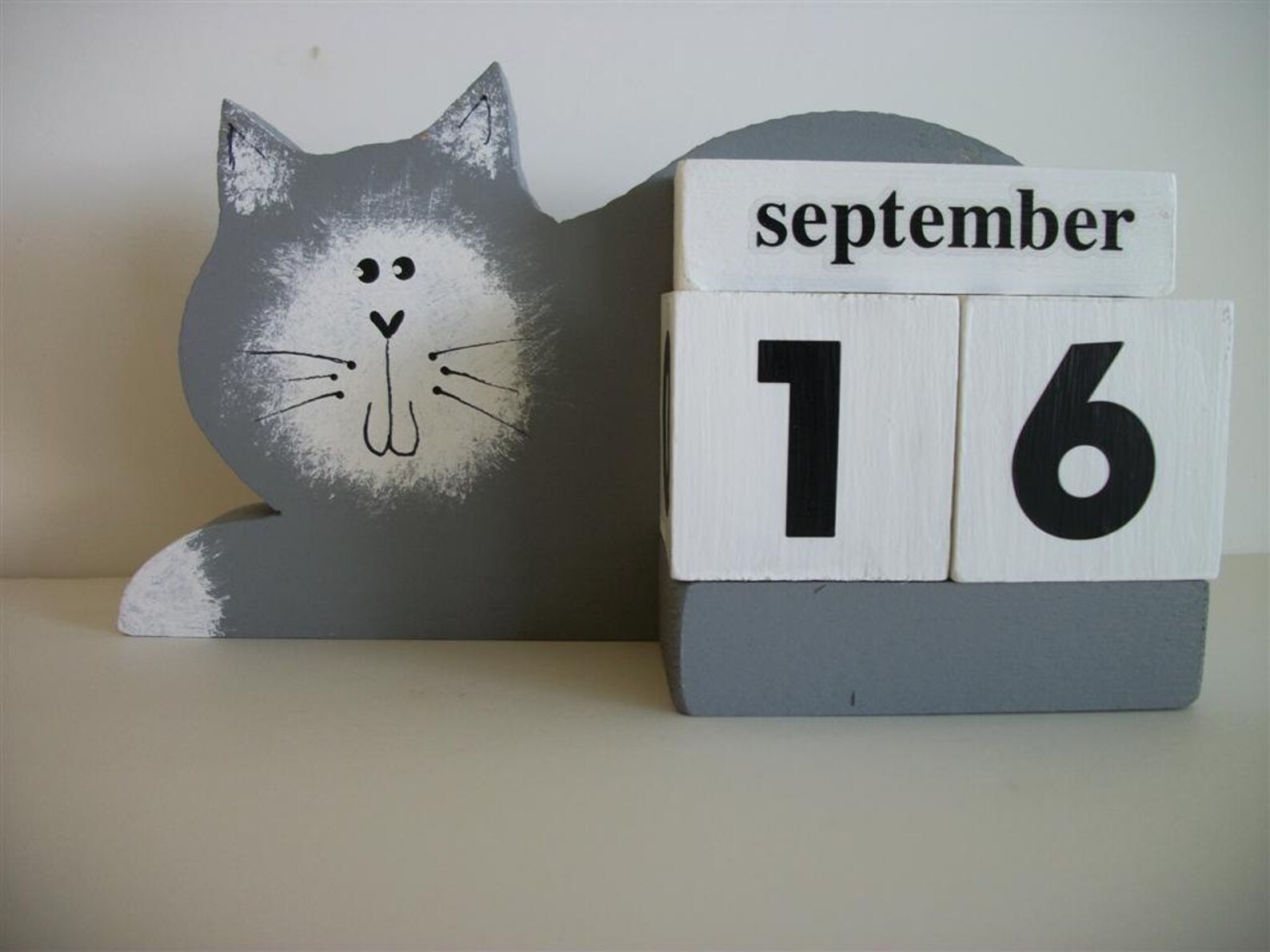 Cat Calendar Perpetual Wood Block Grey Etsy