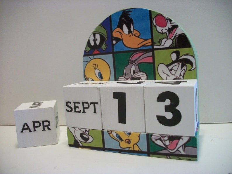 looney-tunes-inspired-calendar-perpetual-wood-block-character-etsy