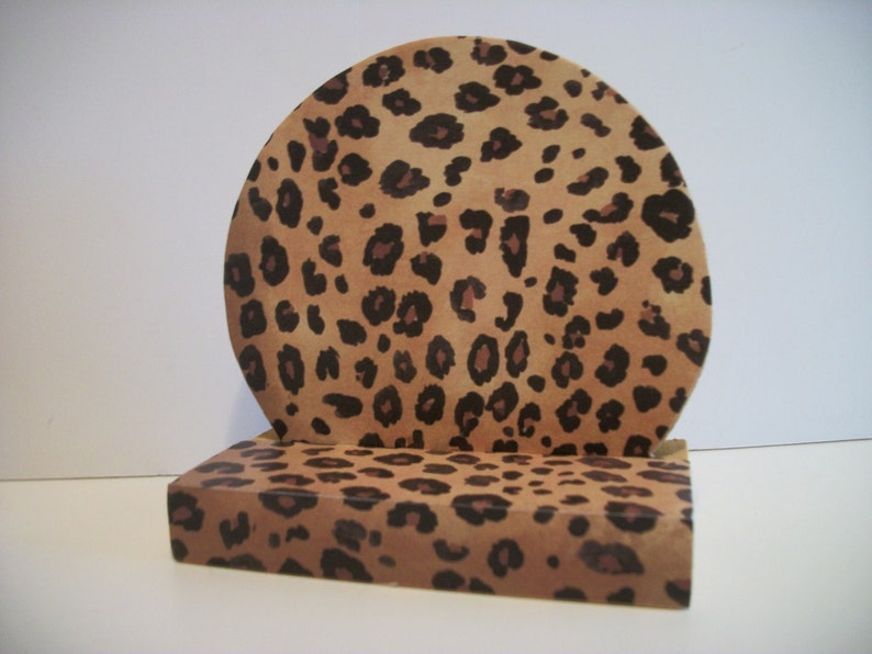 Leopard Calendar Perpetual Block Calendar Round Wood Brown Tan Leopard Theme Decor image 3