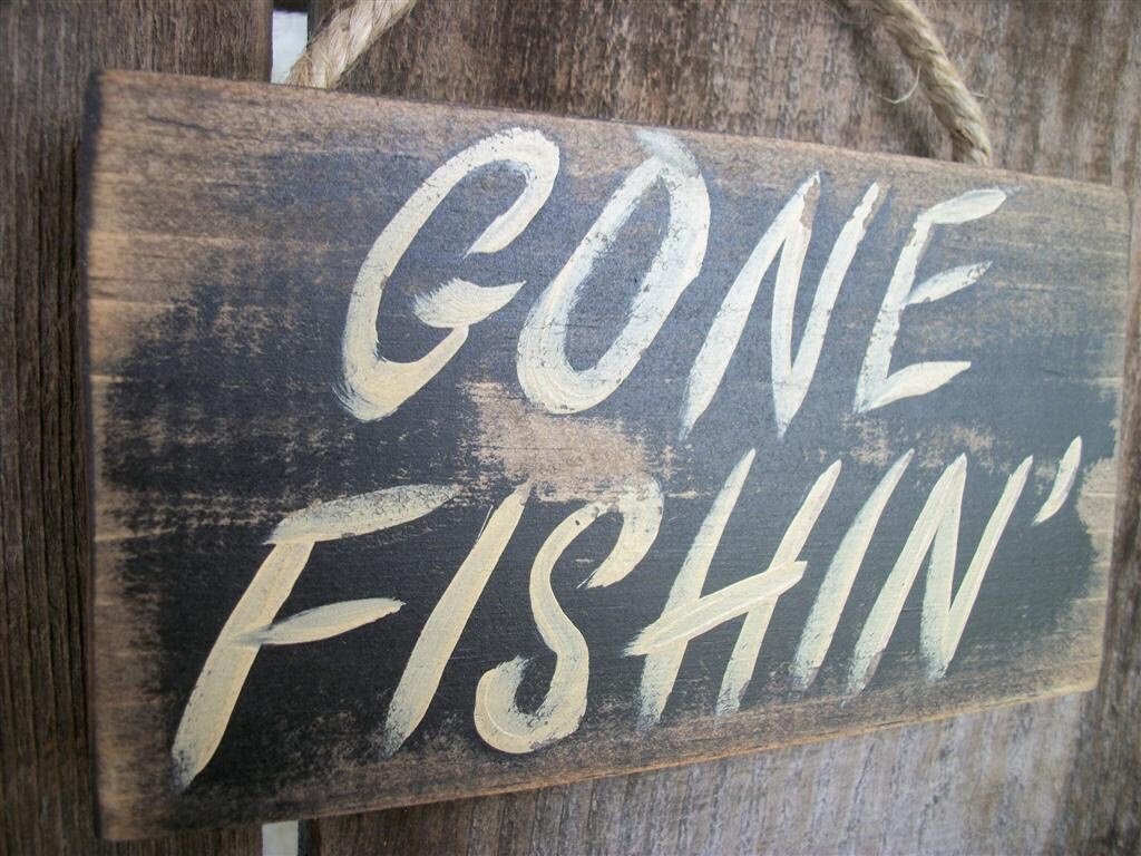 Gone Fishing Sign Black Distressed Rustic Primitive Wood Wall | Etsy
