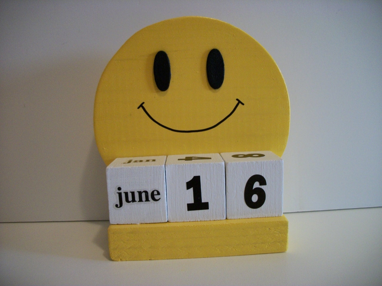 Happy Face Calendar Perpetual Wood Block Yellow Happy Face Etsy