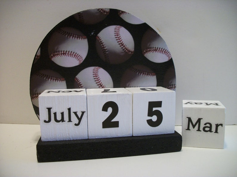 Baseball Calendar Perpetual Block Calendar Round Wood Baseball Etsy