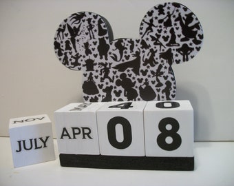 Disney Inspired Calendar Perpetual Wood Block Disnet Ears Inspired Theme Decor