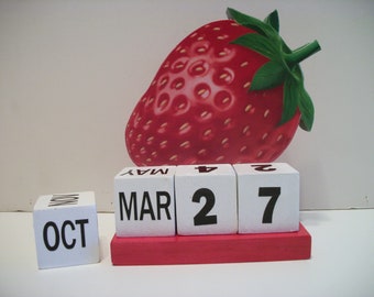 Strawberry Calendar Perpetual  Wood Block Strawberry Themed Calendar