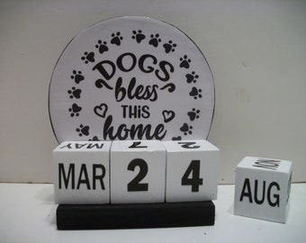 Dog Perpetual Calendar Wood Block Dogs Bless This Home