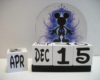 Mickey Mouse Inspired Calendar Perpetual Wood Block Disney Inspired Theme Decor