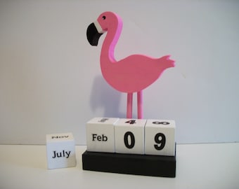 Pink Flamingo Calendar Perpetual Wood Block Pink Flamingo Decor