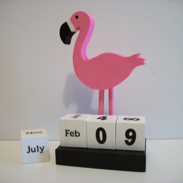 Pink Flamingo Calendar Perpetual Wood Block Pink Flamingo Decor