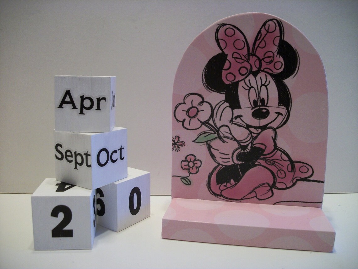 Minnie Mouse Inspired Calendar Perpetual Wood Block Minnie Etsy