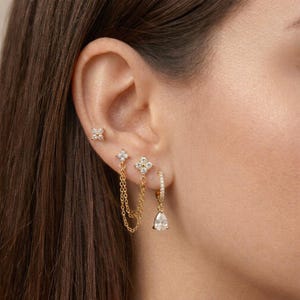 Conjunto de pendientes colgantes de cadena dorada para mujer, delicados pendientes apilables de circonita cúbica para múltiples perforaciones, regalo minimalista para ella.