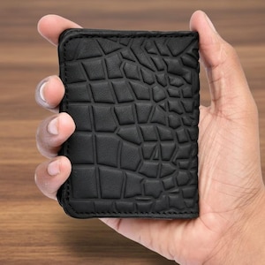 Genuine Leather Croc Pattern Mini Card Holder Wallet